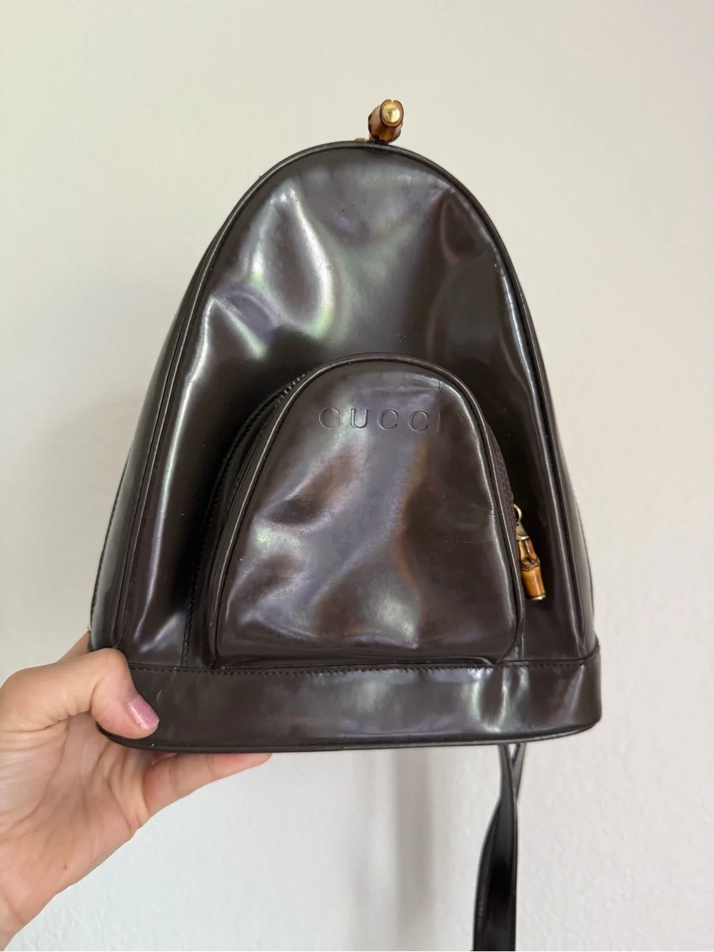Gucci Dark Brown Leather Backpack with Bamboo Zipper Pull